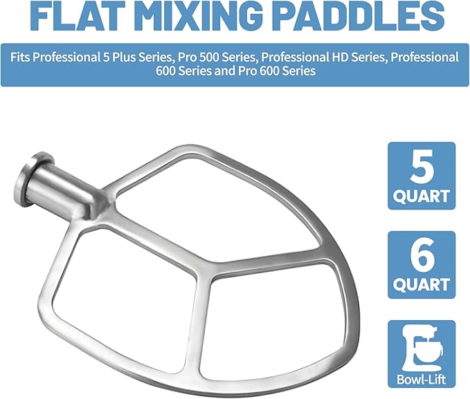 Stainless Steel Paddle Attachment Rust-Resistant Compatible with KitchenAid 5-6QT Mixer, Bowl Lift Stand Mixer Attachment for Quick Kneading of Bread, Pasta, Cookies, Pizza, Etc. Dishwasher Safe