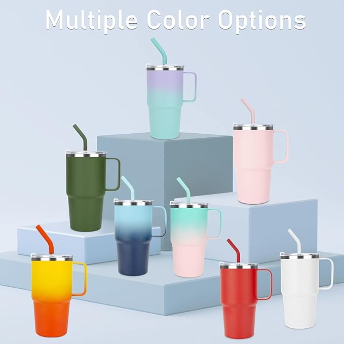 Sursip 24 oz Insulated Cup with Handle, Double Wall Vacuum Stainless Steel Tumbler with Straw and 2 Lids, For Cold/Hot Drinks, Coffee Travel Mug for Car/Home/Office/Party/Camping (Black-1 Pack)