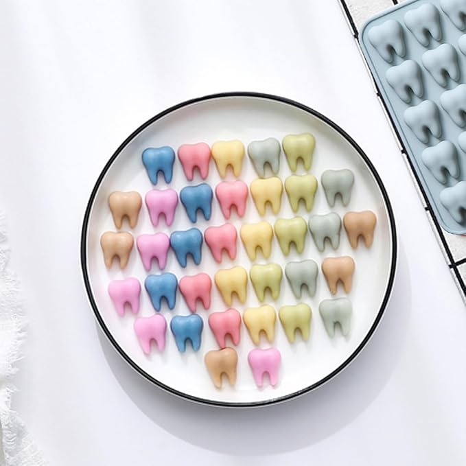 Unique Tooth Shape Candy, Chocolate Silicone Molds Set, 70 Cavity, Non Stick Mold for Gummy, Cupcake Topper, Snack, Biscuit, Handmade Diy, 2 Count, Blue