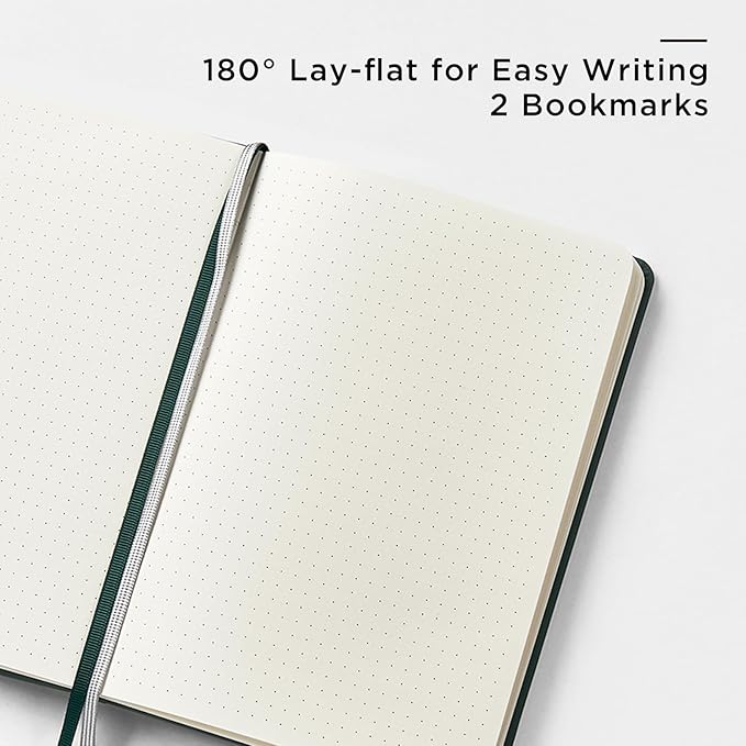 &And Per Se Dotted Journal Notebook, A5 Hardcover Leather Bullet Dotted Journal, 160 Pages 100 gsm Thick Dotted Paper，3 Sheets of Stickers Included - 5.7'' x 8''（Green）