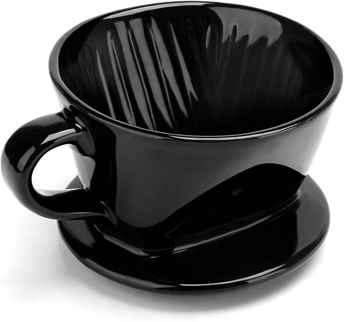 Segarty #2 Pour Over Coffee Maker, Single Cup Black Ceramic Coffee Dripper, 1 Set Size No.2 Reusable Filter Cone Drip Holder Slow Brewer with 3 Holes Flat Bottom for Travel, Camping, Office, Home