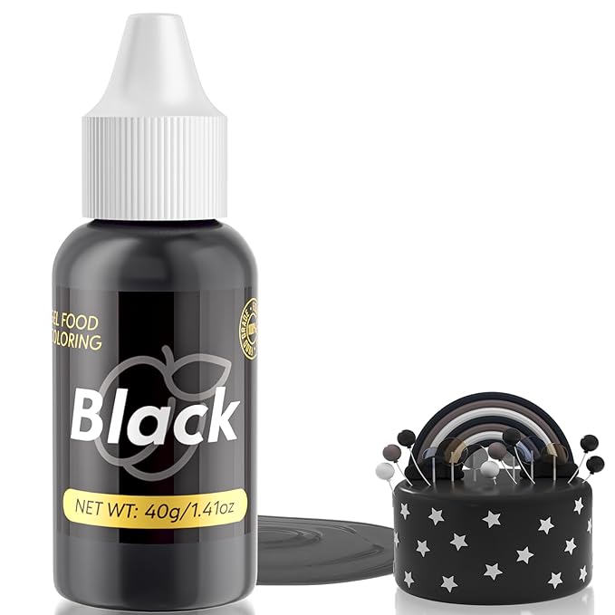 Gel Food Coloring for Cake Decorating - 40g Concentrated Assorted Edible Colors - Vibrant Tasteless Food Dye Professional-Grade Dye for Easter Eggs Fondant Cookies Frosting Royal Icing Baking - Black