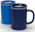 Copco Iconic 16oz Double Wall Insulated Desk Mug with Lid and Handle, Set of 2, BPA-Free Reusable Plastic, Spill-Proof, Microwave & Dishwasher Safe, Wide Mouth, Cup Holder Friendly (Navy/Blue)