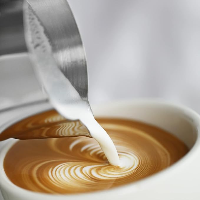 MHW-3BOMBER Milk Frothing Pitcher 450ml/15.2oz Milk Frother Cup Espresso Steaming Pitcher Stainless Steel Milk Frother Cup Barista Latte Art Round Spout Milk Jug, Silver spot P6003SS-OS