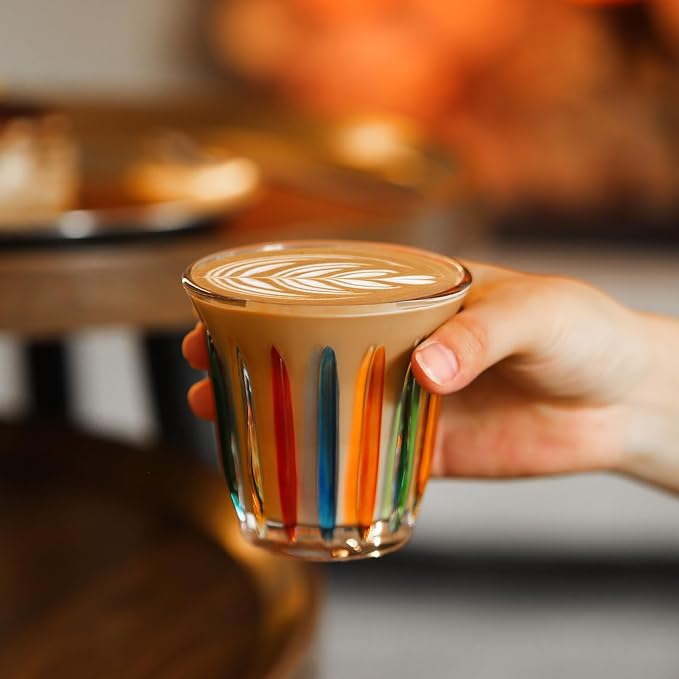 MHW-3BOMBER Coffee Glasses of 6 Drinking Glasses 8.1OZ Colored Painted Latte Glasses for Espresso, Whiskey, Vodka, Spirits & Liquors G5035C*6