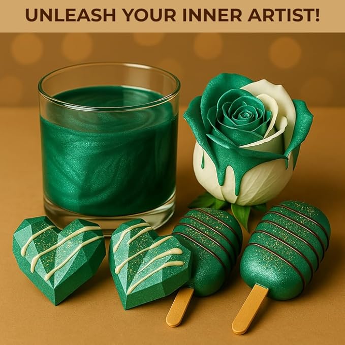 Bulk (20g) Luster Dust Edible Cake Decorations, Edible Luster Dust for Cakes, Green Edible Luster Dust for Cupcake Decorations, Cake Drip, Edible Paint, Green Edible Shimmer Dust for Drinks