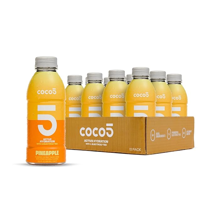 COCO5 Clean Sports Hydration Pineapple Flavor | 100% Natural | 50% Less Sugar | Nothing Artificial | Non-GMO | Gluten Free | Developed by Pro Trainers for Pro Athletes | 16.9 OZ (Pack - 12)