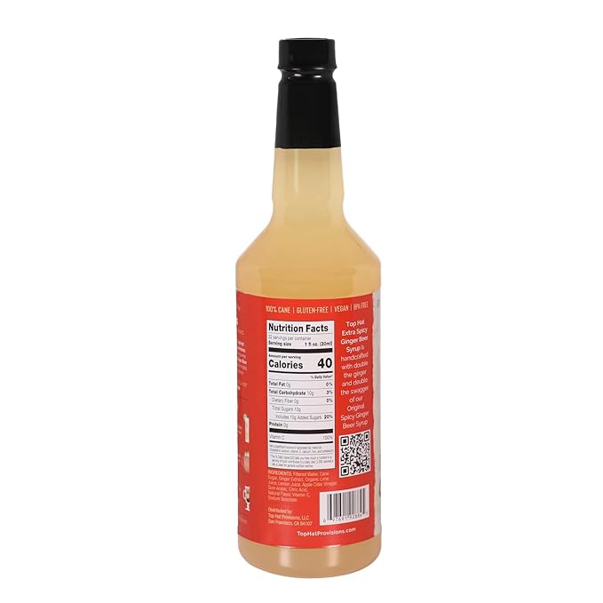 Top Hat Extra Spicy Ginger Beer Syrup - Spicy Ginger Syrup for Soda Makers - Makes 32 Craft Sodas, Mules, Cocktails, Mocktails - Compatible with SodaStream - Just add Soda Water - 32oz bottle