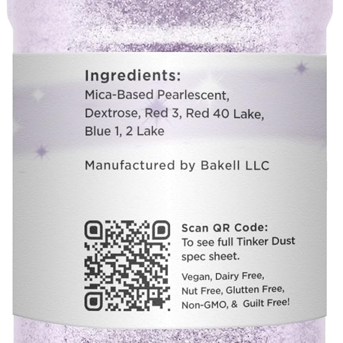 BAKELL Soft Purple Edible Glitter, 45 Grams | TINKER DUST Edible Glitter | KOSHER Certified | 100% Edible Glitter | Cakes, Cupcakes, Cake Pops, Drinks, Dessert Vegan Glitter & Dusts (45g Shaker, Soft Purple)