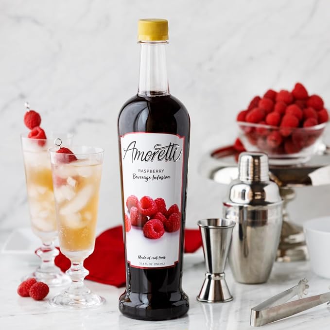 Amoretti - Raspberry Beverage Infusion - Drink Mix & Water Enhancer with Pump for Flavoring Cocktails, Waters, Teas, and other Beverages, Preservative Free
