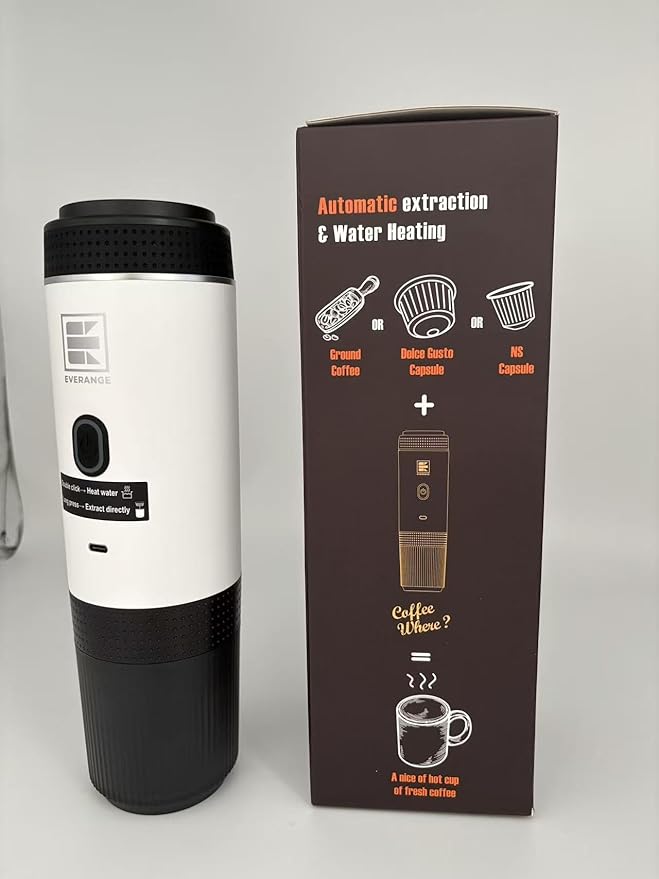 Portable Electric Espresso Machine, Travel Coffee Maker Brewer Compatible with Ground Coffee & NS Capsules (White with LCD Screen)
