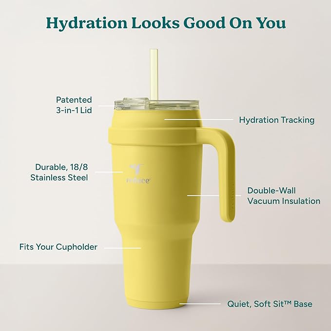 Reduce 40 oz Stainless Steel Tumbler with Handle - Dual-Wall Vacuum Insulated Travel Mug, Sweat-Proof Lid & Reusable Straw - Keeps Drinks Cold for 24 Hrs, Fits Cupholders, Dishwasher Safe -Pina Colada
