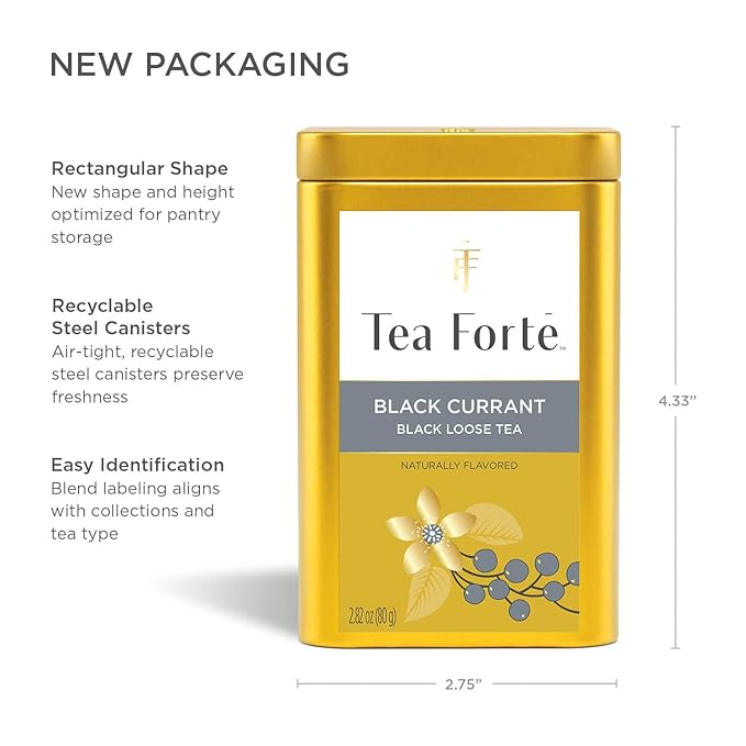 Tea Forte Black Currant Premium Loose Leaf Caffeinated Black Tea Blend Canister, Makes 35-50 Cups