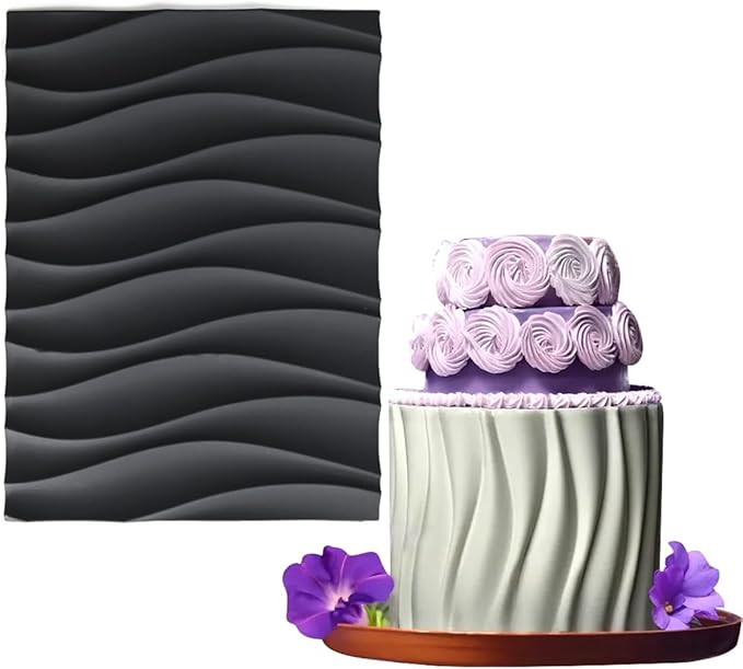mostsom Silicone Lace Mold for Fondant, Wave Pattern Embossing Mat, and Decorating – Flexible Food-Grade Mold for Cake, Chocolate, Resin, Soap, Clay Crafts (D_Wave)