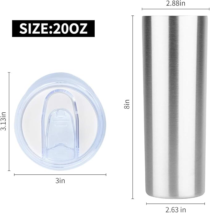 HASLE OUTFITTERS 20 oz Skinny Tumblers Bulk Set, Stainless Steel Insulated Slim Tumblers with Lids Travel Water Cups(Stainless Steel, 8)