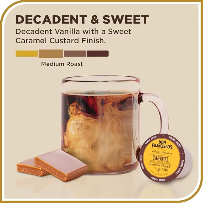 Don Francisco's Caramel Flavored Coffee - 24 K-Cup Compatible Single-Serve Pods - 100% Arabica Single-Serve Pods - Rich Buttery Flavor with Sweet Finish