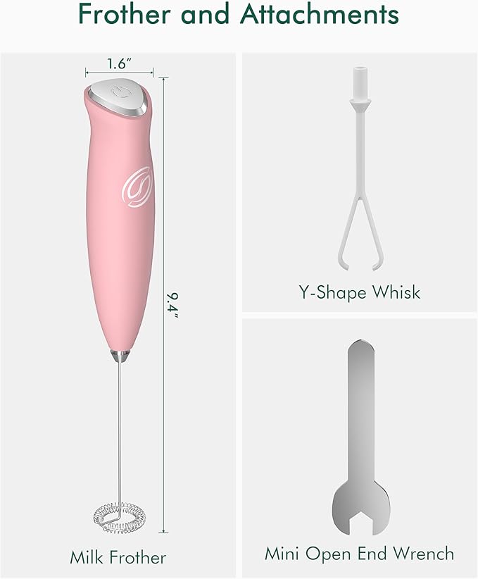 Milk Frother Handheld Frother Wand Drink Mixer Handheld Coffee Stirrers Electric Frother for Coffee Mixer Wand with 2 Whisk frother for protein powder coffee frother handheld-Pink