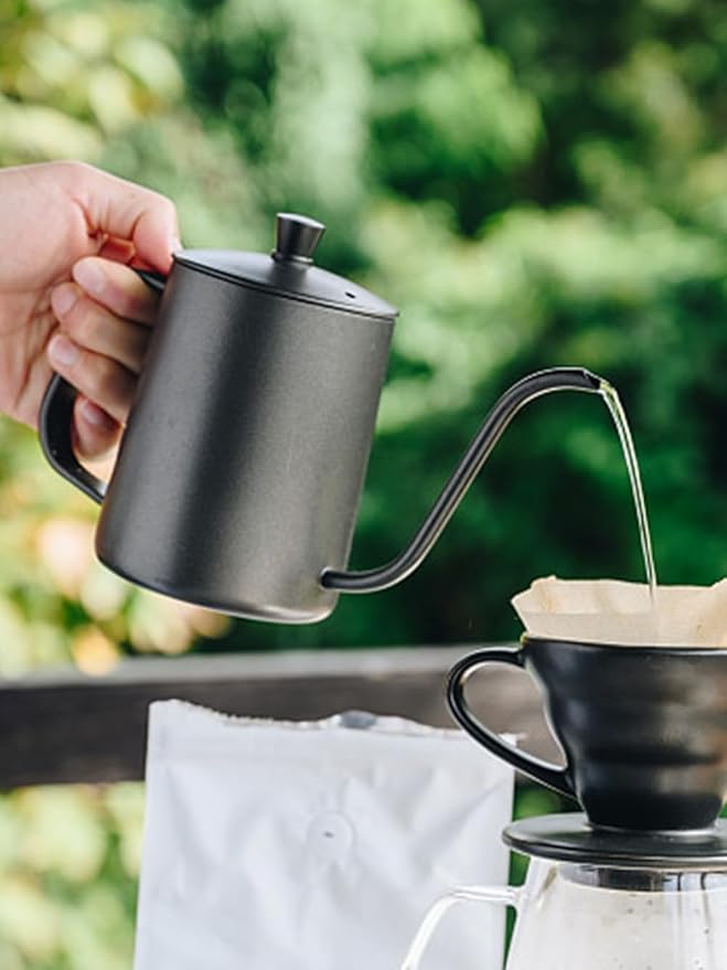 WELLLINK Pour Over Coffee Kettle 20oz 600ML, Leak Proof One-Piece 304 Stainless Steel Gooseneck Kettle with Lid, Food Grade Easy-Clean Narrow Spout & 40 Filters for Home Brewing