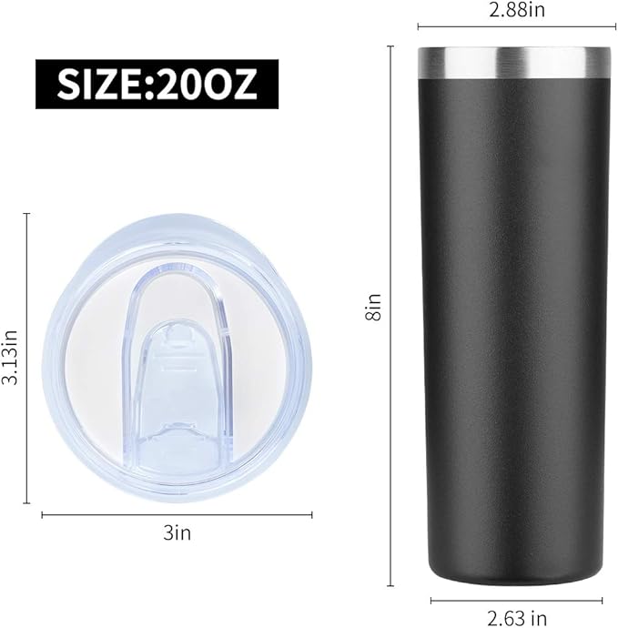 HASLE OUTFITTERS 20 oz Skinny Tumblers Bulk Set, Stainless Steel Insulated Slim Tumblers with Lids, Reusable Double Wall Travel Coffee Mugs, Durable Powder Coated Travel Water Cups(Black, 4)