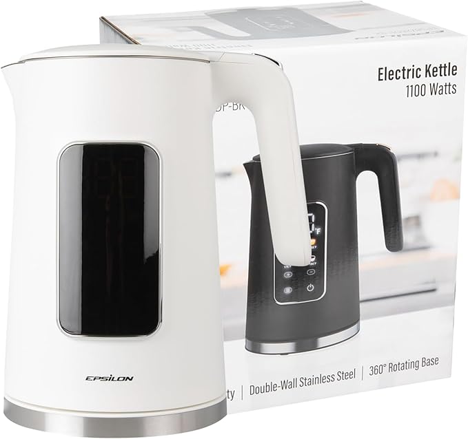 Epsilon LCD Electric Kettle 1500W - 1.7L Hot Water Tea Kettle with Digital Display, Temperature Control, Fast Boil, BPA-Free Electric Teapot with Auto Shut-Off & Boil Dry Protection