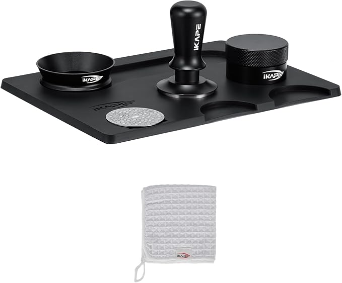 IKAPE 51MM Espresso Tamper Kit Black 6 IN 1, Espresso Accessories Kit Featuring Coffee Tamper, Distributor, Magnetic Dosing Funnel, Silicone Mat, Puck Screen, Cleaning Towel