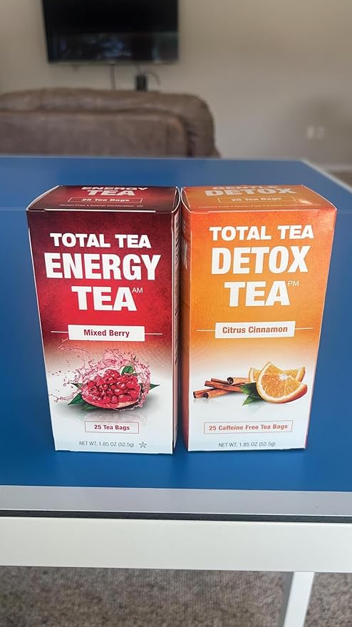 Total Tea Detox Tea & Energy Set - 25 Day Detox - Herbal SIim Tea with Chamomile - Hibiscus Tea and Ginger Root for Colon Cleanse – Natural Citrus & Cinnamon Fruit Tea for Digestive Health