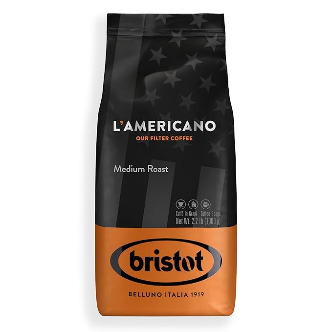 Bristot L’Americano Italian Coffee Beans – Medium Roast Filter Coffee – Low Acid – Smooth & Aromatic Flavor – 2.2 lb (1 kg)