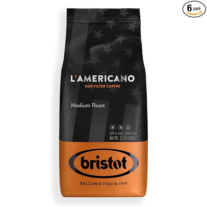 Bristot L‘americano Filter Coffee | Italian Coffee Beans | Medium Roast | Low Acid | 2.2lbs/1k - 6 Bags