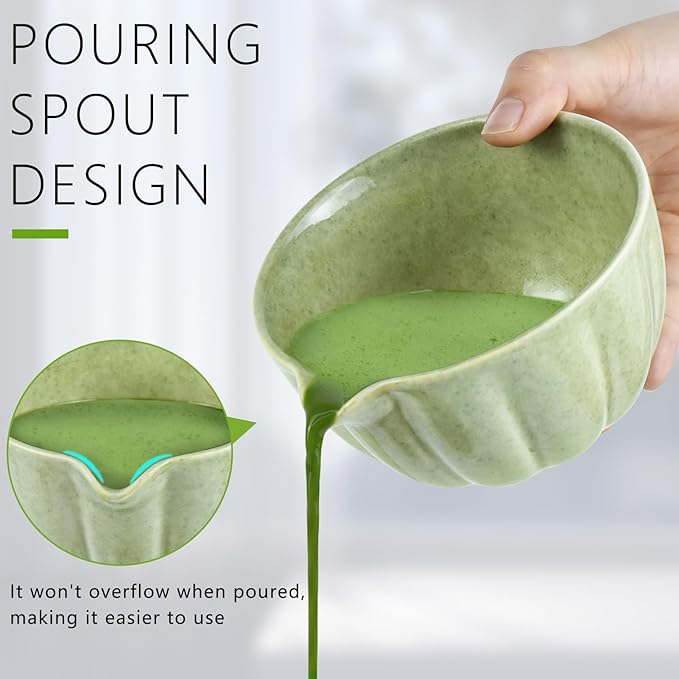 Artcome Japanese Matcha Set, Matcha Bowl with Pouring Spout, Matcha Whisk, Tea Scoop, Whisk Holder, Handmade Matcha Ceremony Kit For Japanese Tea Ceremony