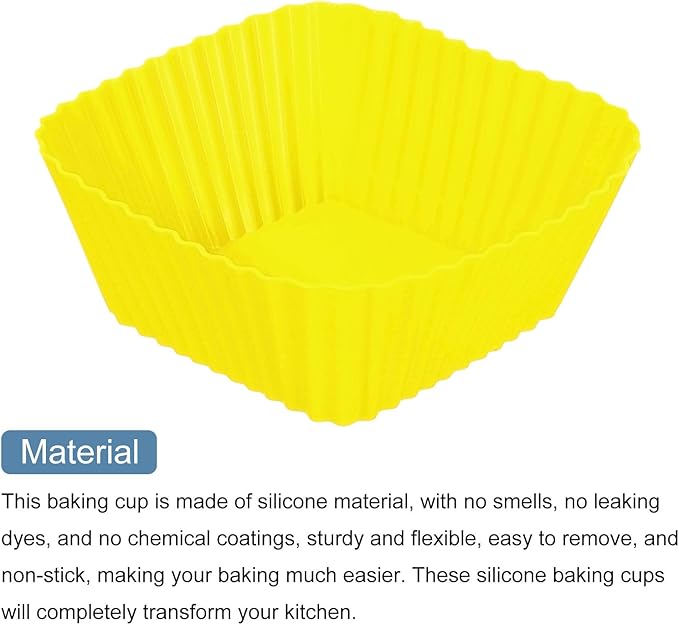 uxcell 36Pcs Silicone Cupcake Baking Cups, Silicone Muffins Liners Non-Stick Square Baking Cups, for Cooking Eggs Baking Muffins and Make a Cake(Yellow)