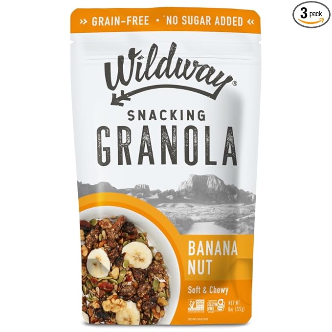Wildway Keto Granola | Banana Nut | Grain-Free, Certified Gluten-Free Cereal | Vegan, Low Carb | No Sugar Added | Paleo-Friendly | Non-GMO Fruit & Nut Clusters | Nutrient-Rich Snack | 8 oz, 3 Pack