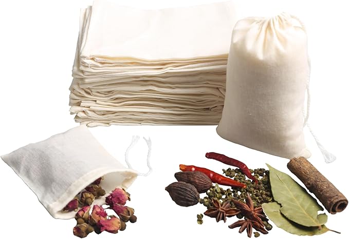 Eketirry Spice Bags, 10pcs Reusable Empty Tea Bags, Muslin Strainer Bags, Soup Bags for Cooking, Natural Cotton Fine Mesh Cheesecloth Bags for Cold Brew Coffee(3 x4" &4 x6")