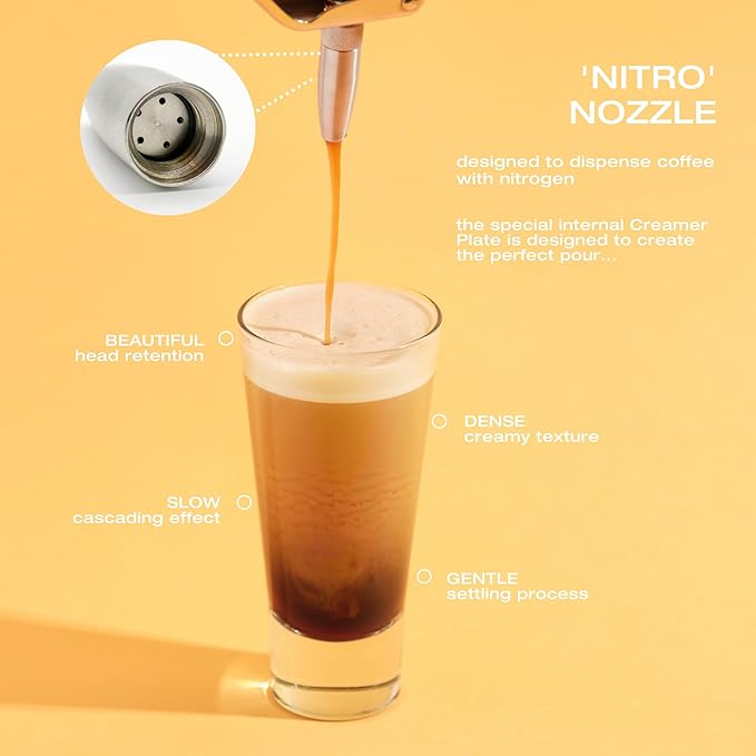 0.5L Nitro Coffee Maker, Aluminum Nitro Cold Brew Coffee Maker with Special Nitro Diffuser Nozzle & Cold Brew Maker for Making Nitro Cold Brew, 1 Pint/0.5L, Includes (10) Nitro Cartridges