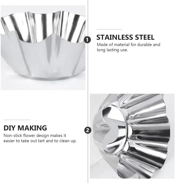 12 Pcs Stainless Steel Tart Pans - Non-Stick Flower Cookie Cutters Mold for Baking - Flower and Round Muffin Cups - Cupcake Mold for Kitchen