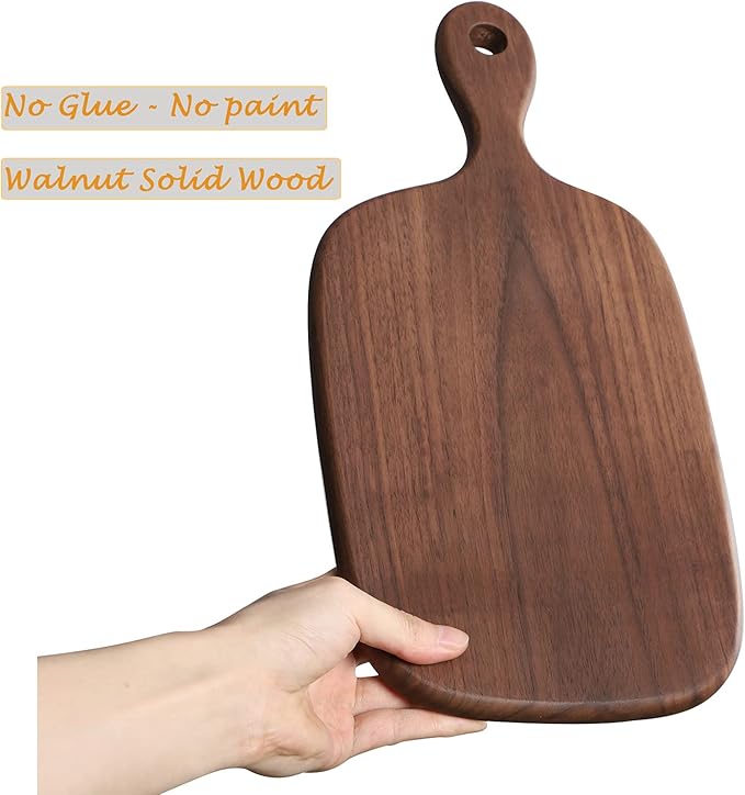 Muso Wood Small Cutting Board with Handle, Walnut Wooden Chopping Boards for Bread, Vegetables & Fruits, Dinner Cheese Board with Hole(15.2x7.3 Inches)