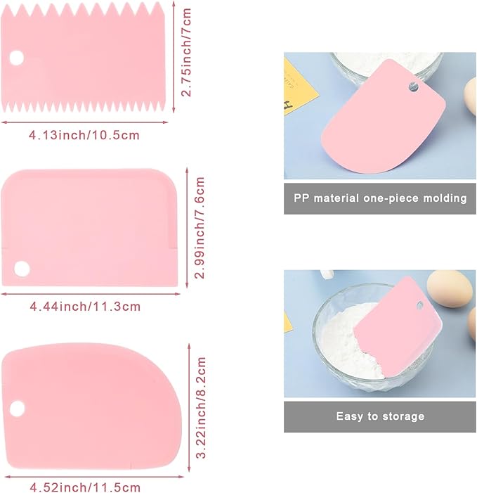 Offset Spatula Set with Pink Cake Scrapers, 3 Pack Angled Frosting Spatulas (6, 8, 10 inch) & 3 Cake Smoother Scrapers, Stainless Steel Icing Spatula for Cake Decorating, Baking & Pastry