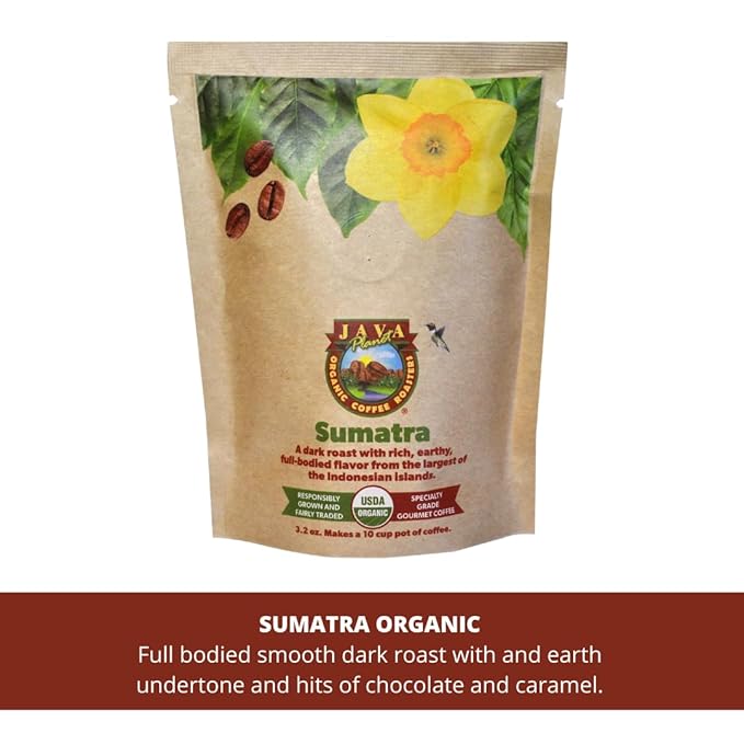 Sampler Variety Pack, Low Acid Organic Coffee Beans in Linen Gift Bag: Whole Bean, Mold-Free & Stomach Friendly, by Java Planet - Arabica Gourmet Coffee, 1.32 LBs of coffee packaged in six 3.2 oz bags