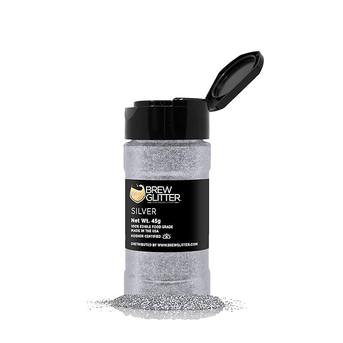 Silver BREW GLITTER Edible Glitter for Drinks, Cocktails, Beer, Garnish Glitter & Beverages | KOSHER & HALAL Certified | 100% Edible & Food Grade | Vegan, Gluten, Nut Free (45g Shaker, Silver)