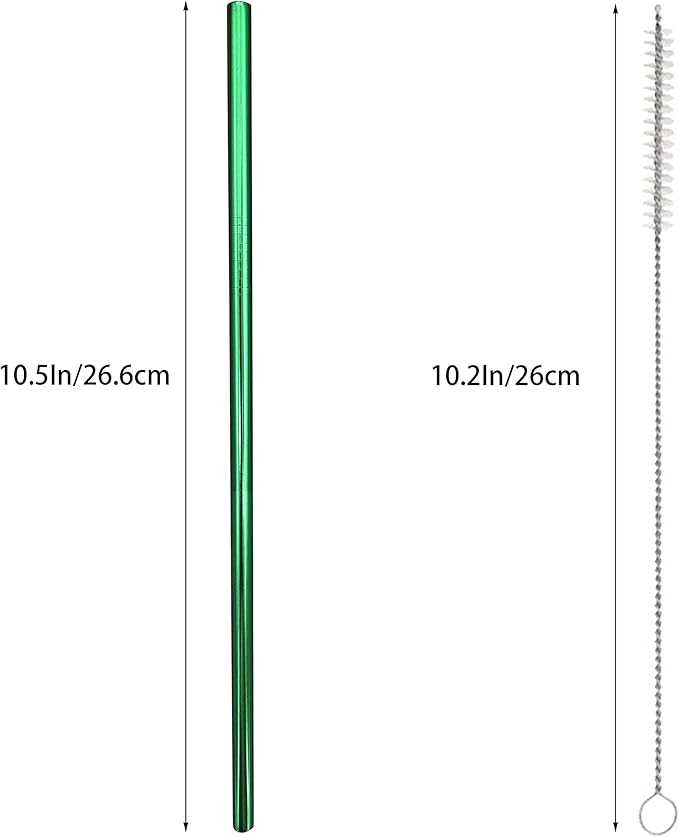 10 Pcs Stainless Steel Straws, Reusable Drinking Straws, Straight Metal Straw Sets with 2 Pcs Cleaning Brushes (10.5 Inch, Green)