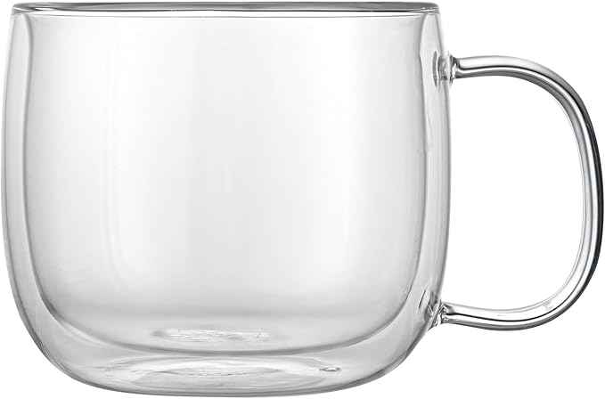 Restaurantware-Forma Professional 16.9 Ounce Double Wall Coffee Mugs, 2 Insulated Coffee Mugs With Handle - Dishwashable, Reusable, Clear Glass Beverage Cups, Freezable, For Hot Or Cold Beverages