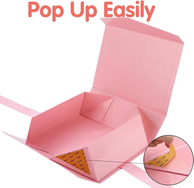 HAPPY POTATO 6 Large Gift Boxes with Lid and Ribbon 11.5x8.1x3.8 Inches, Bridesmaid Proposal Boxes, Magnetic Gift Boxes for Presents (Glossy Pink, Pack of 6)