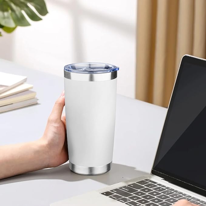 20oz Tumbler with Lid Double Wall Vacuum Insulated Travel Coffee Mug Stainless Steel Thermal Cup Powder Coated Sturdy Coffee Tumbler for Hot and Cold Beverage (White,1)