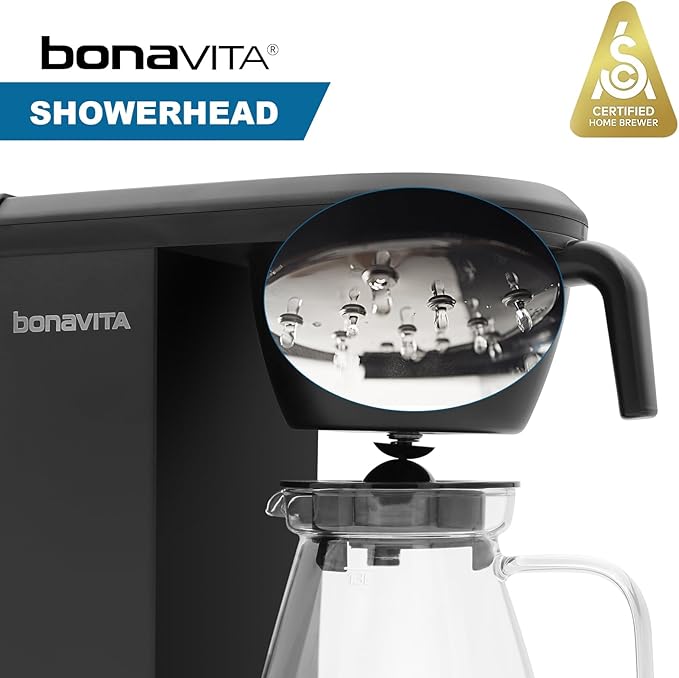 Bonavita Enthusiast 8 Cup Drip Coffee Brewer, Pour Over, SCA Certified Coffee Machine with Glass Carafe, Stainless Steel Panel, Removable Reservoir, Matte Black