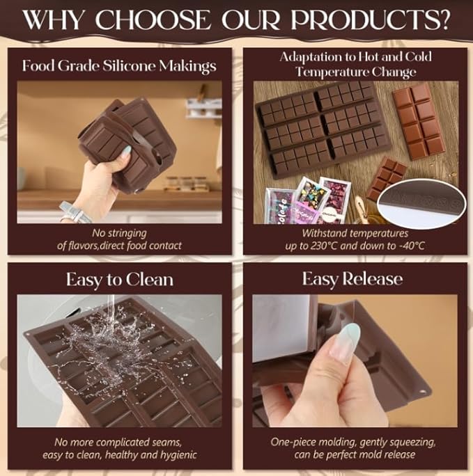 Set of Chocolate Bar Mold, Chocolate Molds Silicone, Food Grade Dubai Chocolate Bar Mold, Candy Molds for Praline Candy (B)