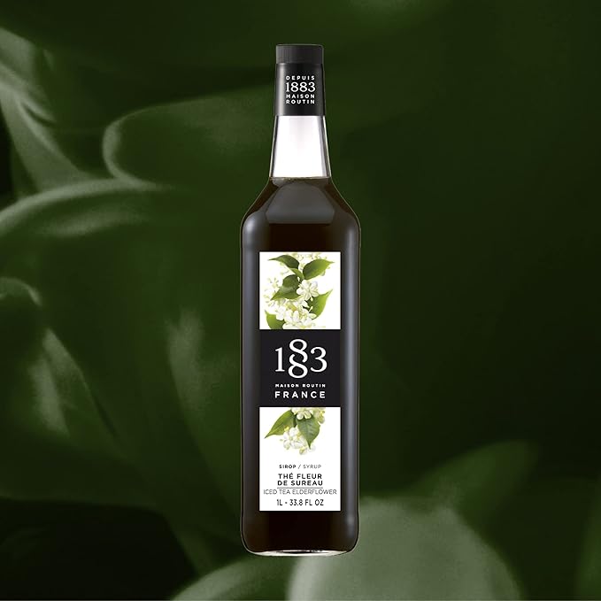 1883 Iced Tea Elderflower Syrup for Drinks, Made in France, 1 Liter Glass Bottle