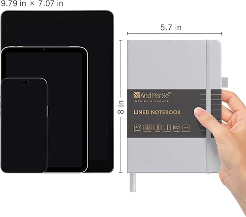 &And Per Se Lined Journal Notebook (5 Packs), 160 Pages, A5 5.7 x 8 inches College Ruled Thick Paper Notebook Journals for Writing, Hardcover Notebooks for Women Men Office School (Grey)