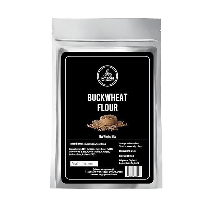 Naturevibe Botanicals Buckwheat Flour 5 lb | 100% Whole Grain, Gluten-Free & Non-GMO | Finely Grounded | High Fibre | Ideal for Pancakes, Rotis, Baking, Crepes & Healthy Cooking 80 Ounces