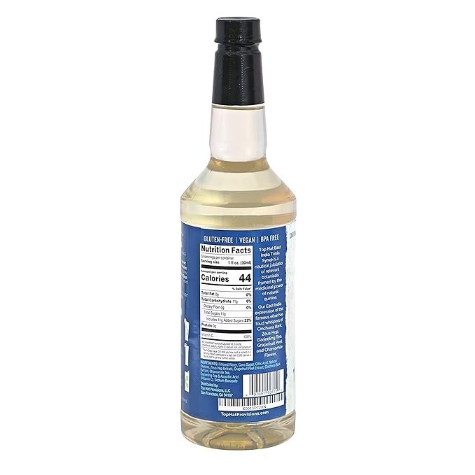 Top Hat East India Craft Concentrated Quinine Tonic Drink Syrup - 5x Natural Quinine Wellness Tonic Water Concentrate - Just Add Club Soda - 32oz bottle