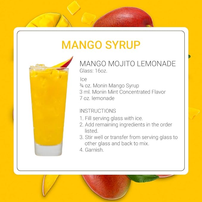 Monin - Mango Syrup, Tropical and Sweet, Great for Cocktails, Sodas, and Lemonades, Gluten-Free, Non-GMO (1 Liter, 2-Pack)