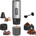 Stainless Steel Portable Espresso Maker | 7500mAh Rechargeable Battery | 20 Bar Self-Heating with USB-C | Works with Most Capsules Compatible for Camping, Travel, Outdoor (Silvery)